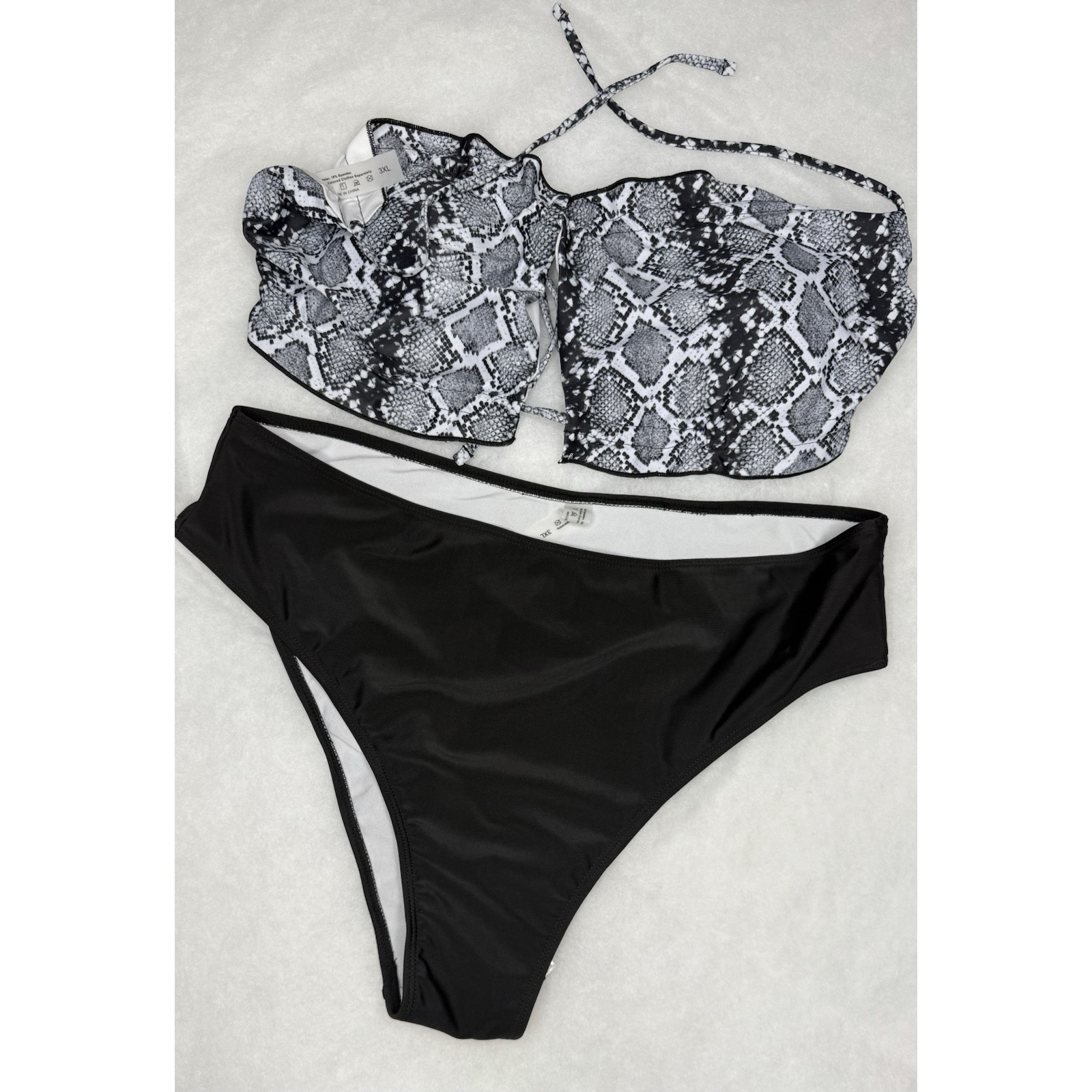 Women's Snake Print Tankini Set Black High Waist Bikini Size Xl